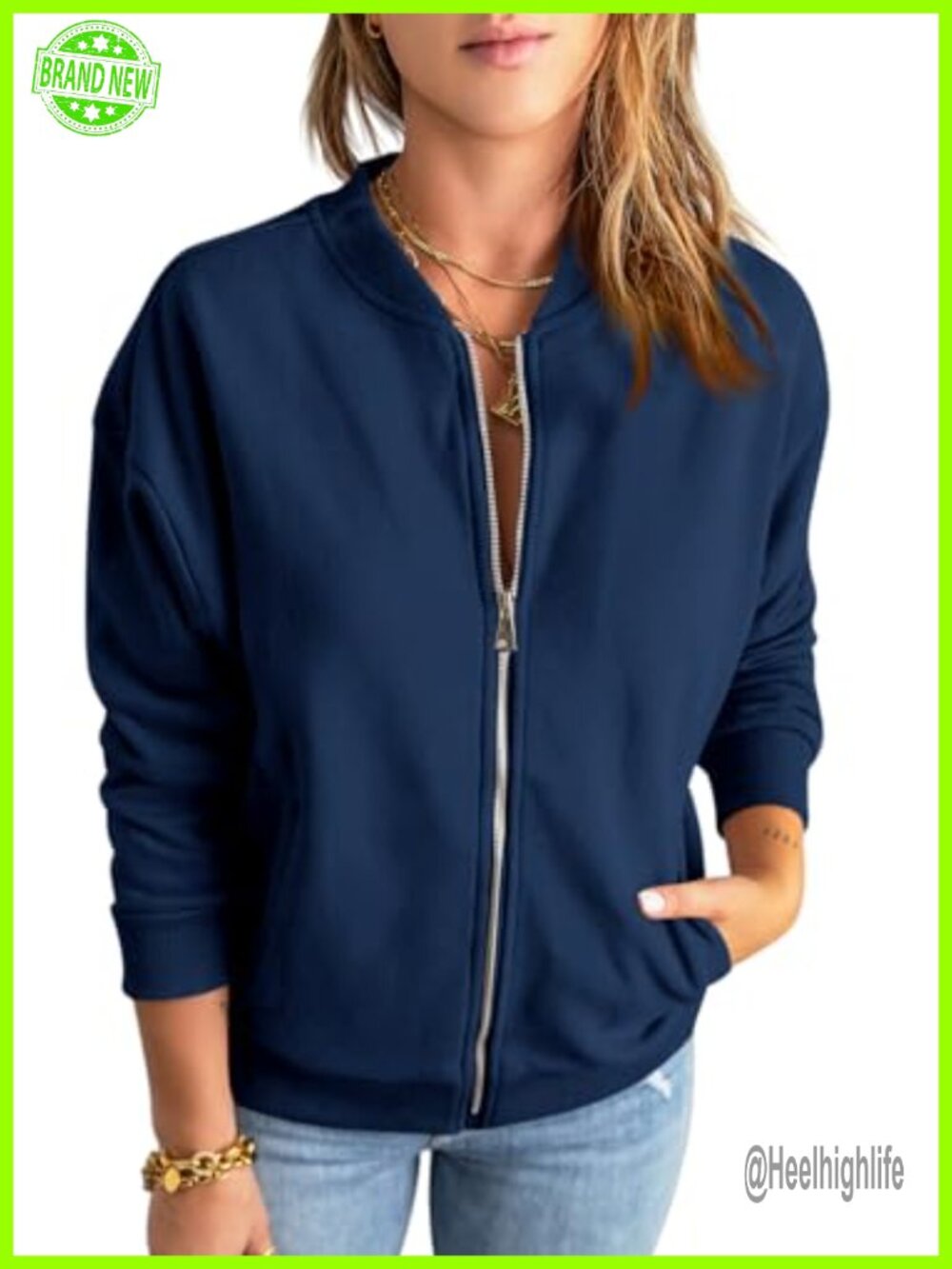 Women's 100% Cotton Zip Up Sweatshirt Jacket Loose Fit with Pockets